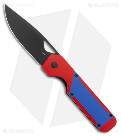 Kizer Militaw Liner Lock Knife Red G-10 Blue G-10 Inlay(3.4" Black) V3634A2