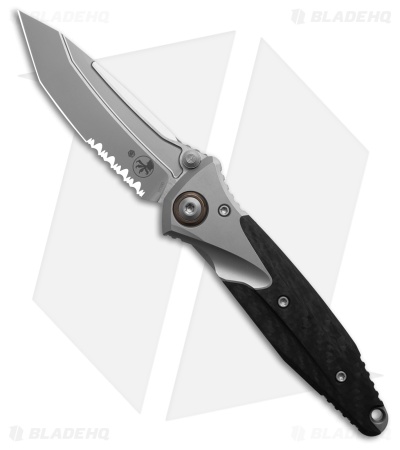 Microtech Socom Bravo Mini T/E Frame Lock Knife CF/Ti (3.4" Black/Gray Serr)