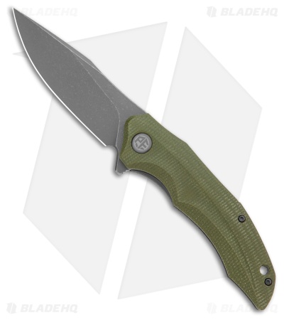 Petrified Fish Hairtail Liner Lock Knife Green Micarta (3.54