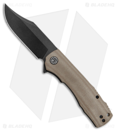 Petrified Fish Victor Liner Lock Knife Khaki Micarta  (3.5" Black SW) PFP03
