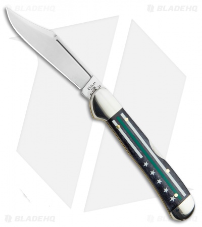 Case Knives Mini CopperLock Knife 3.6" Green Stripe Flag Bone (61749L SS) 09577