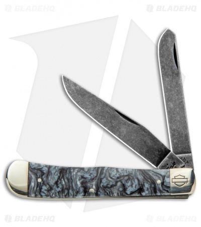 Case Trapper Knife Harley Davidson 4.25" Black Swirl Kirinite (10254 DV) 52209