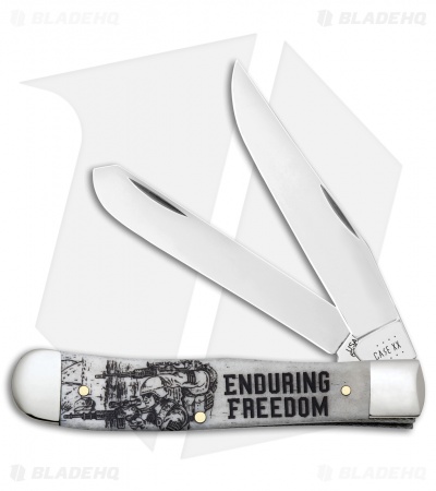 Case Knives Enduring Freedom Trapper Embellished Smooth Natural Bone - 50955
