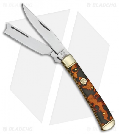Rough Ryder Razor Trapper Knife 4.1" Tortoise Shell Celluloid RR515