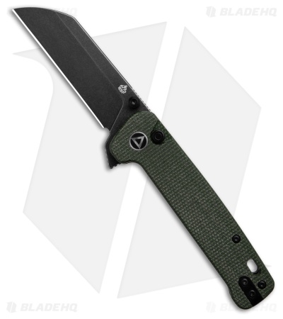 QSP Penguin Sheepsfoot Button Lock Knife Green Micarta (3.1" Black SW)