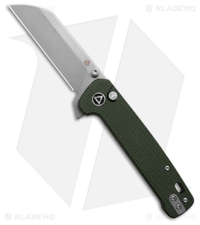 QSP Penguin Sheepsfoot Button Lock Knife Green Micarta (3.1" Stonewash)
