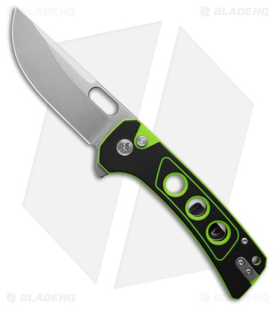 QSP Unicorn Button Lock Knife Black/Green G-10 (3.25" Stonewash)