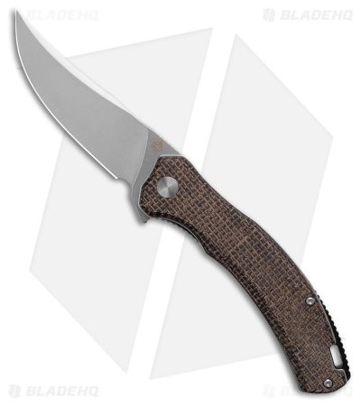 QSP Walrus Trailing Point Liner Lock Knife Brown Rough Micarta (3.4" Stonewash)