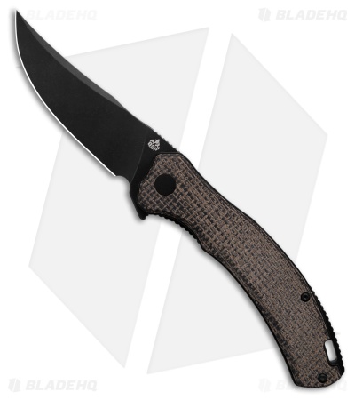 QSP Walrus Trailing Point Liner Lock Knife Brown Rough Micarta (3.4" Black SW)