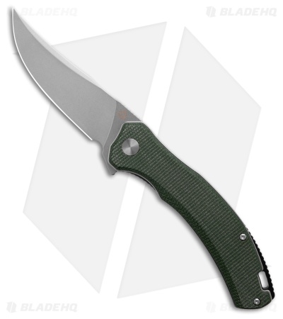 QSP Walrus Trailing Point Liner Lock Knife Green Micarta (3.4" Stonewash D2)