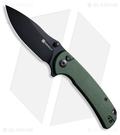 SENCUT Pulsewave Button Lock Knife Green Canvas Micarta (3.45" Satin)