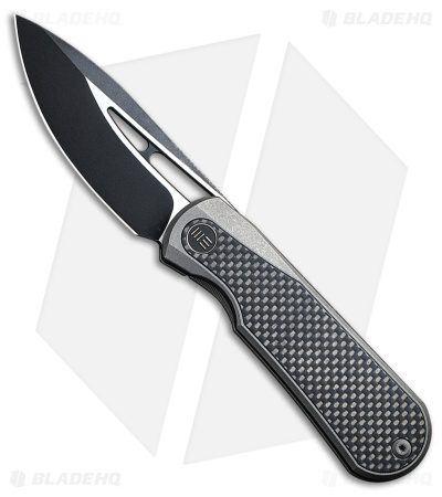 WE Knife Co. Baloo Frame Lock Knife Black Ti/Twill CF (3.3" Black SW) WE21033-2