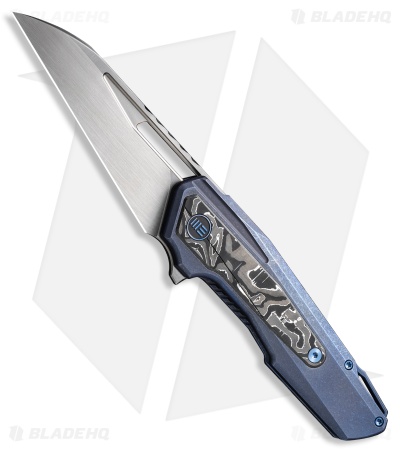 WE Knife Co. Falcaria Frame Lock Knife Blue Ti + Aluminum Foil CF (3.64" Satin)