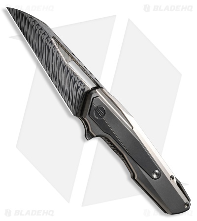 WE Knife Co. Falcaria Frame Lock Knife Polished Gray/BB Ti (3.64" Damasteel)