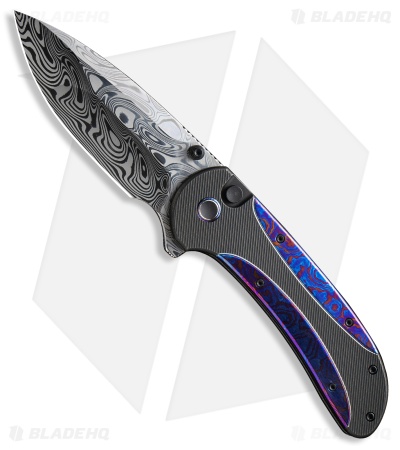 WE Knife Co. Zizzit Button Lock Knife Blue Timascus/Ti (3.8" Damasteel)