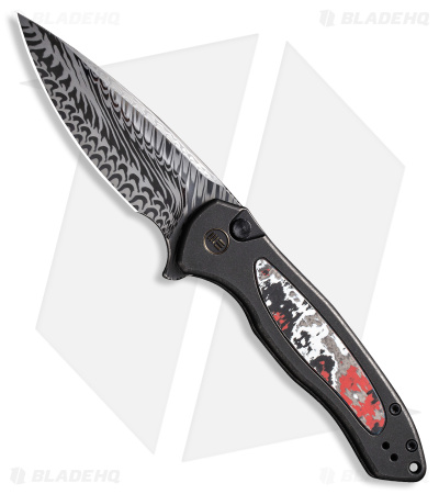 WE Knife Co. Kitefin Button Lock Knife Black Ti w/ Nebula FatC (Damasteel)