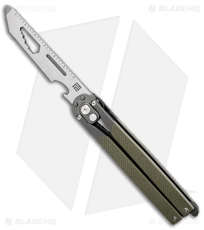 Artisan Cutlery Kinetic-Tool Automatic Butterfly Tool OD Green G-10 (4" Satin)