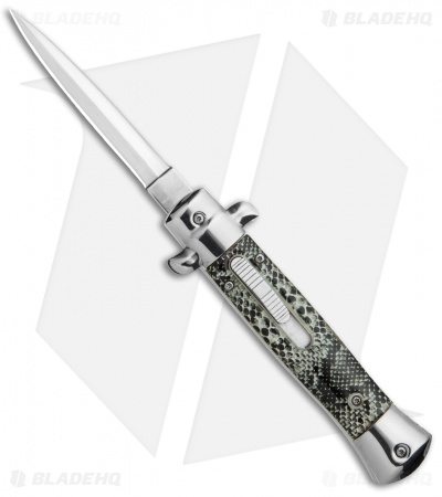 Mago 9"  Italian Stiletto OTF Automatic Knife Cottonmouth W/O Clip (3.8" Satin)