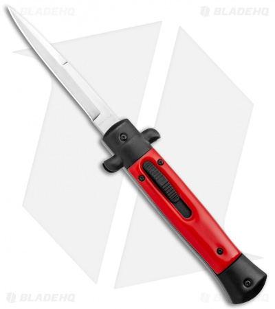 9" Italian Stiletto OTF Automatic Knife Red Bayonet (3.75" Satin)