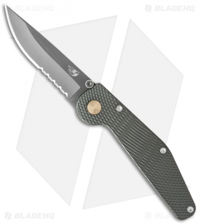GT Knives Police Automatic Knife Green (3.625" Gray Serr) GT112