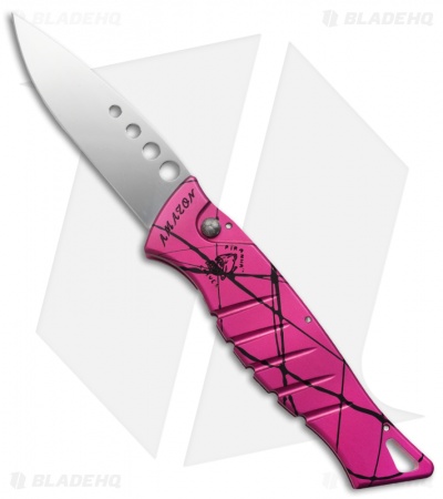Piranha Amazon Automatic Knife Hot Pink/Black Aluminum (3.5" Mirror)