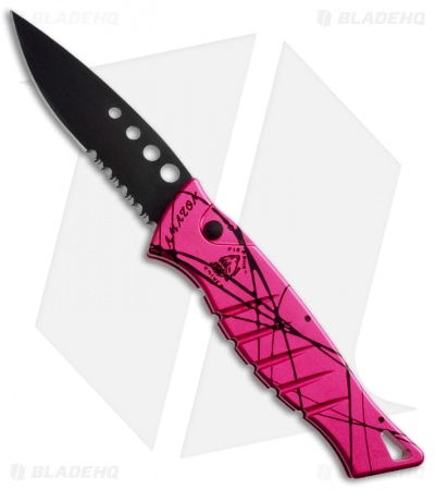 Piranha Amazon Automatic Knife Hot Pink Aluminum (3.45" Black Serr)
