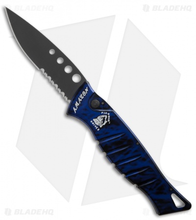 Piranha Amazon Automatic Knife Blue Tactical (3.45" Black Serr)