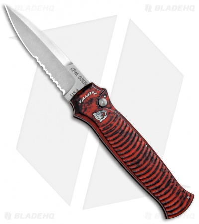 Piranha Bodyguard Automatic Knife Red (3.3" Stonewash Serr)