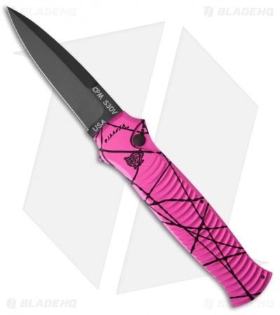 Piranha Bodyguard Automatic Knife Hot Pink w/ Black Vein Al (3.3" Black)