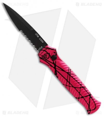 Piranha Mini-Guard Automatic Knife Hot Pink Aluminum (2.9" Black Serr)