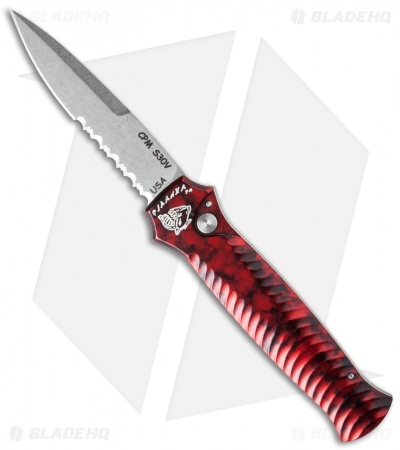 Piranha Mini-Guard Automatic Knife Red (2.9" Stonewash Serr)