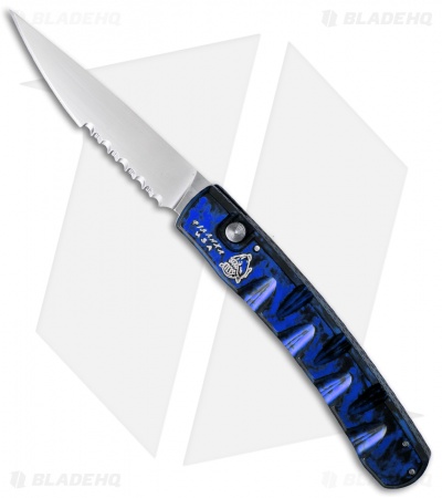 Piranha Virus Automatic Knife Blue (3.25" Mirror Serr)