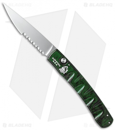 Piranha Virus Automatic Knife Green (3.25" Mirror Serr)