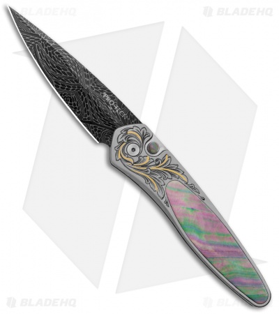 Pro-Tech Ultimate Custom Newport Knife Ti 24K Gold Engraved (3" Damascus)