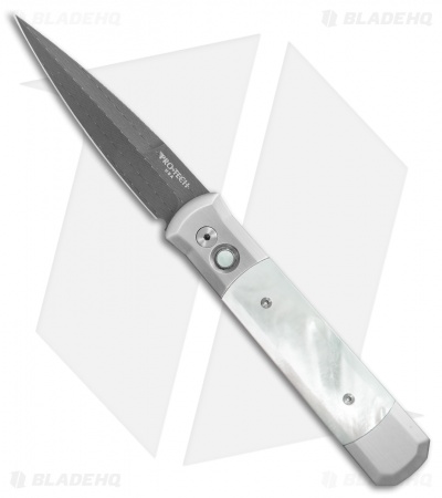 Pro-Tech Steel Custom Godfather Automatic Knife Mother of Pearl (4" Damascus)