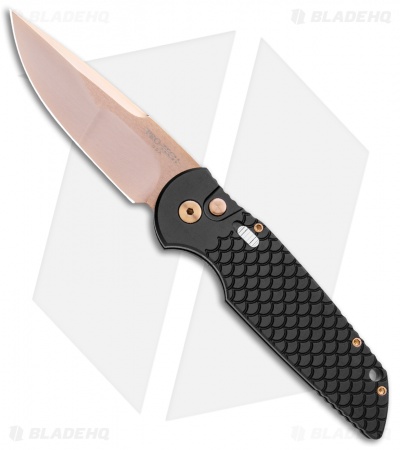Pro-Tech TR-3 Custom Automatic Knife Black Fish Scale (3.5" Compound Rose Gold)