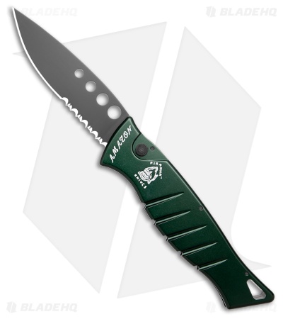 Piranha Amazon Automatic Knife Green Tactical (3.45" Black Serr)