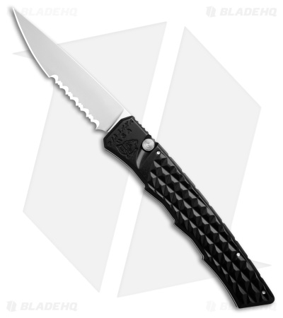 Piranha Crossfire Automatic Knife Black Aluminum (3.1" Mirror Serrated) P-23BKS