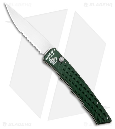 Piranha Crossfire Automatic Knife Green Aluminum (3.1" Mirror Serrated) P-23GS