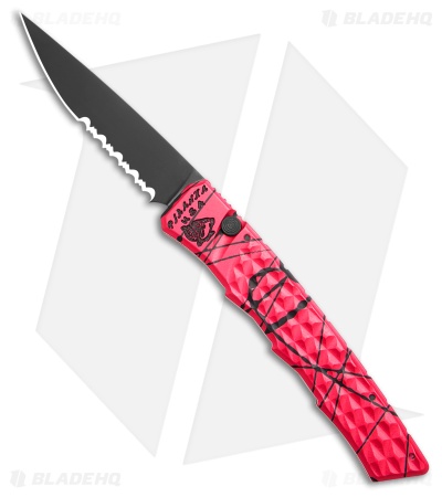 Piranha Crossfire Automatic Knife Pink Aluminum (3.1" Black Serrated) P-23PKTS