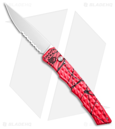 Piranha Crossfire Automatic Knife Pink Aluminum (3.1" Mirror Serrated) P-23PKS