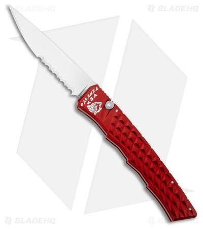 Piranha Crossfire Automatic Knife Red Aluminum (3.1" Mirror Serrated) P-23RS