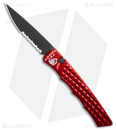 Piranha Crossfire Automatic Knife Red Aluminum (3.1" Black Serrated) P-23RTS