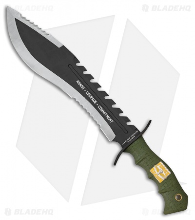 USMC Honor Fixed Blade Machete OD Green Rubber (11.5" Two-Tone Serr) UC3011
