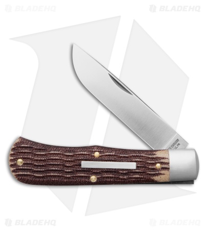 GEC Tidioute Cutlery Plainsman Knife Stained Jigged Muslin Micarta (3" Satin)