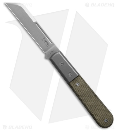 LionSteel DOM Wharncliffe Slip Joint Knife Green Micarta (3" Satin M390)