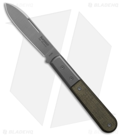 LionSteel Roundhead Spear Point Slip Joint Knife Green Micarta (3" Satin M390)