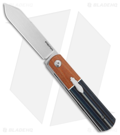 Pena Knives Custom Barlow Front Flipper Knife Burlap/Navy Micarta (2.8" Satin)