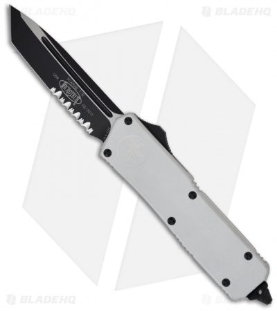 Microtech Scarab Executive Silver OTF Tanto Knife (3.5" Black Serr) 108-2W