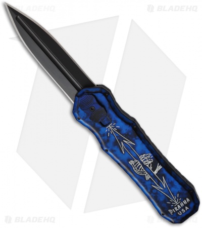 Piranha Excalibur OTF Knife Double Action Automatic Blue (3.2" Black Plain)